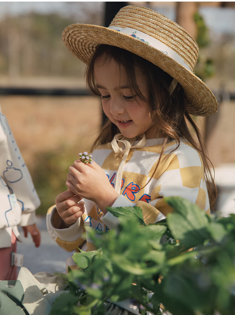 papa爬爬春季草帽新款女童外出郊游用洋气时髦百搭可爱帽子浅卡其色帽