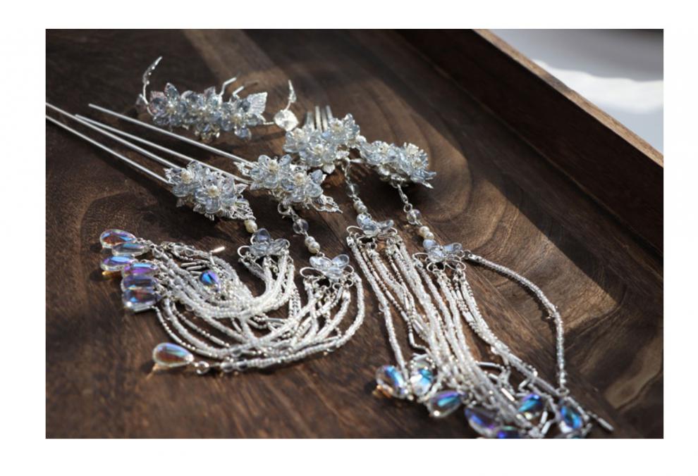 youe shone 仙女手工汉服头饰流苏对夹古风步摇发簪整套发饰 发簪 一