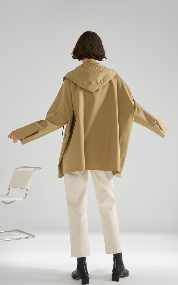 mm麦檬春秋季自然而然通勤中长款纯棉风衣外套女5c2160332芥末绿16084