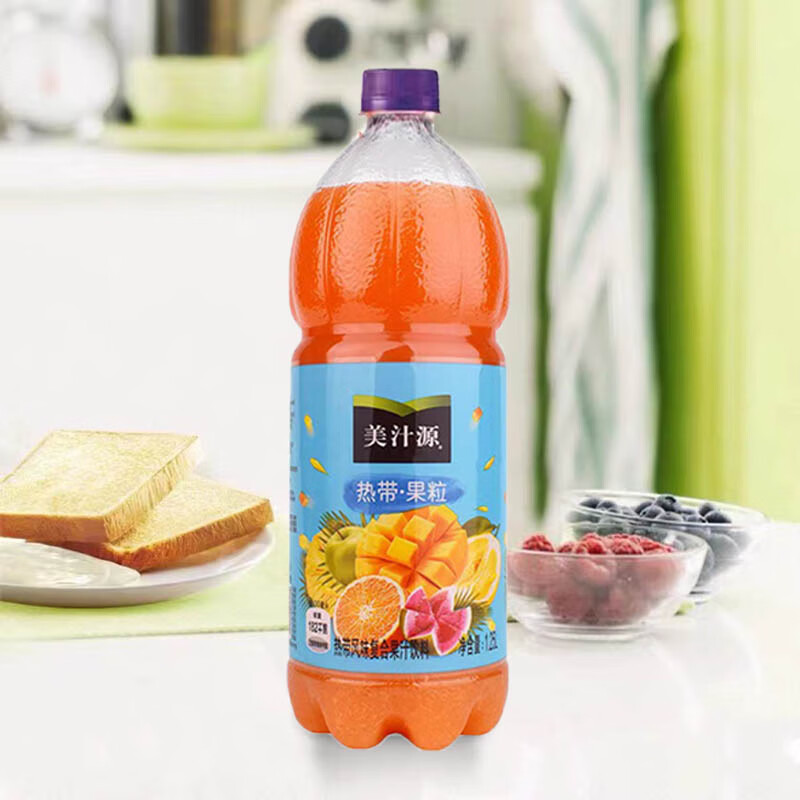 果粒橙热带风味复合果汁瓶装橙汁饮料1.25l/瓶 美汁源热带风味果粒1.