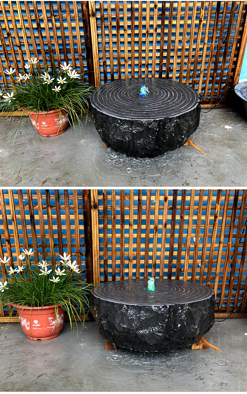 徒象日式水钵庭院石钵流水景天然黑山石水钵装饰别墅花园户外流水摆件