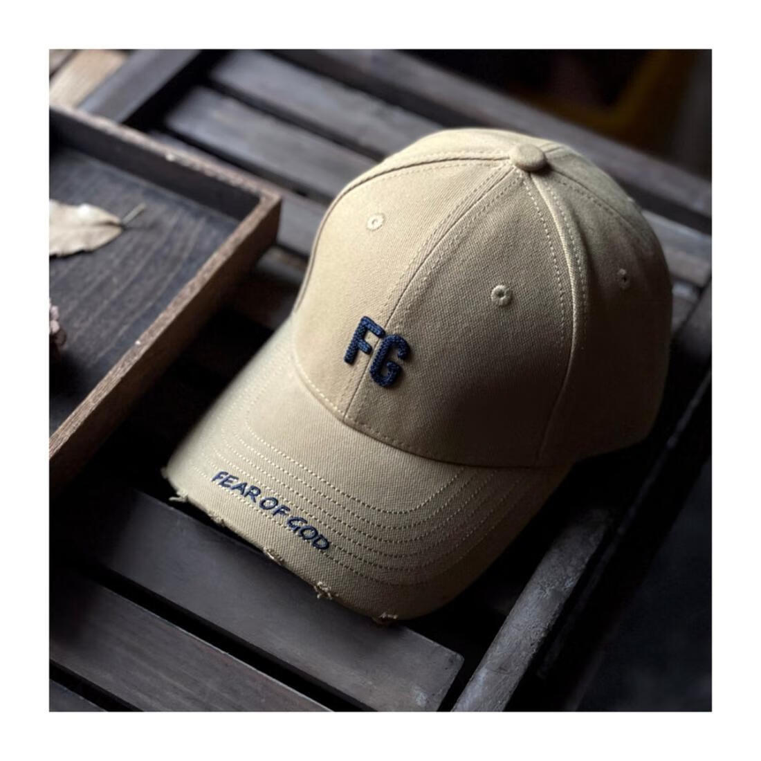 pnj上帝灰美国潮牌帽子富贵硬顶棒球帽男女高街破洞深顶鸭舌帽 卡其