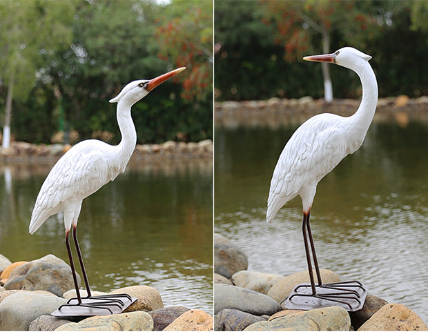 仿真白鹭雕塑玻璃钢大型仙鹤摆件庭院子假山水池塘户外花园林景观