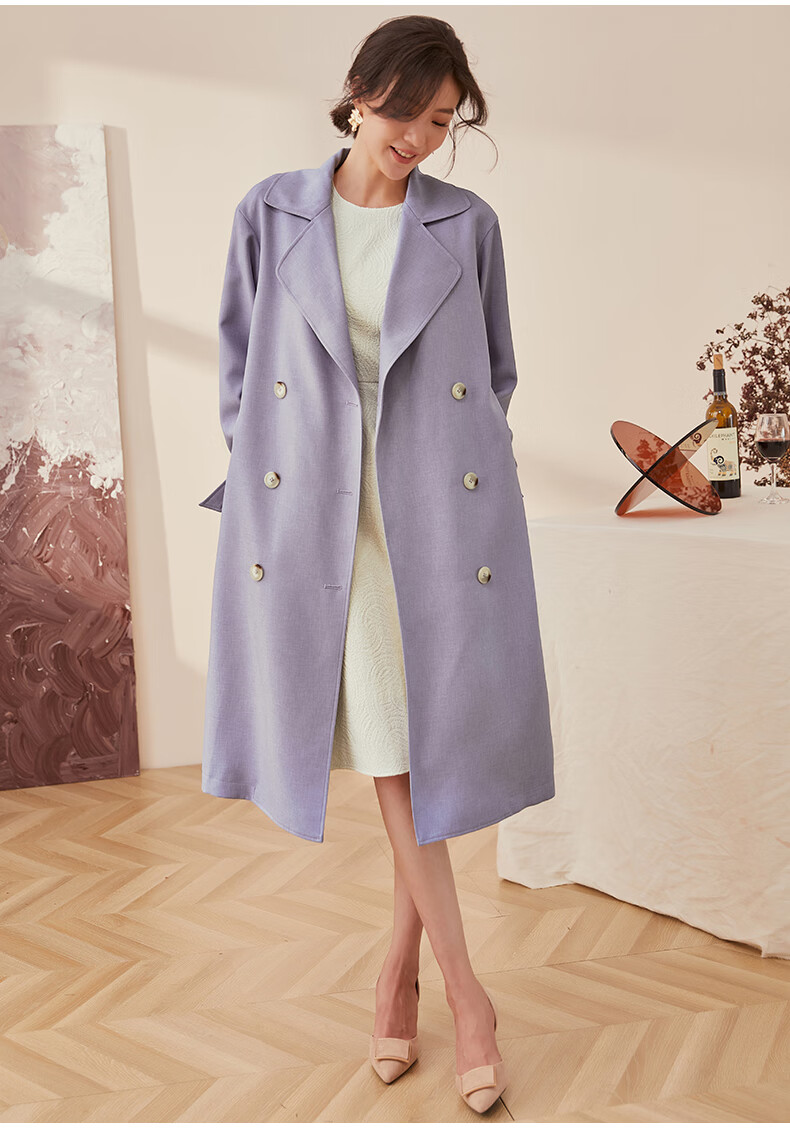 罗衣气质紫色英伦风衣女秋装新款知性系带通勤中长外套02851紫色xl