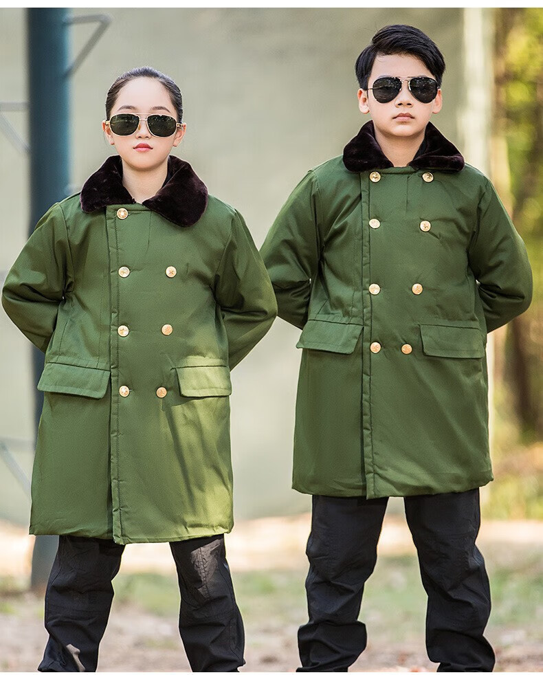 《儿童军棉大衣网红东北绿色棉袄防寒保暖棉服冬令营棉大衣 【儿童军