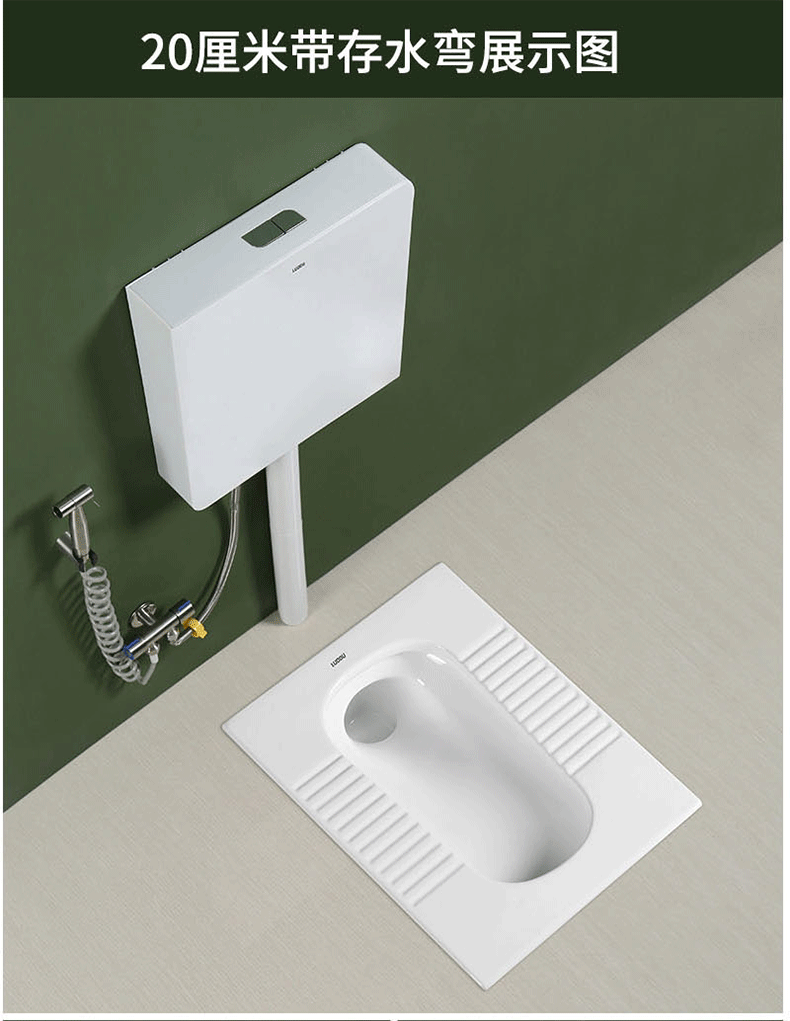 德国骆都型蹲便器蹲坑式薄款大便池20/15cm蹲厕水箱套装防溅 20厘米前