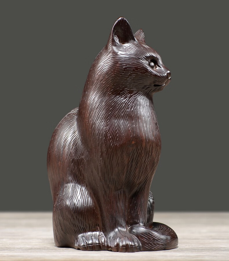 御大师黑檀木雕猫可爱实木创意客厅装饰动物红木雕刻桌面猫咪摆件工艺