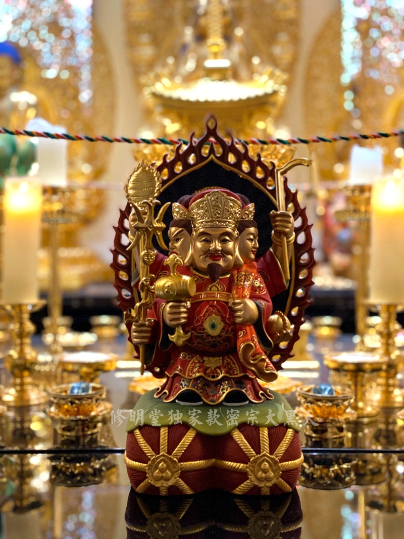 修明堂第五代唐密大黑天三面大黑天摆件家宅办公室公司店铺树脂彩绘大