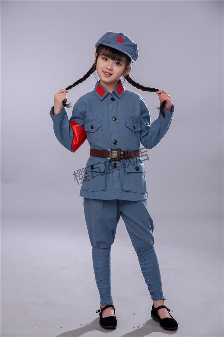 樱瓦红军儿童八路军演出服套装成人新四军红军影视道具服装棉麻新布鞋