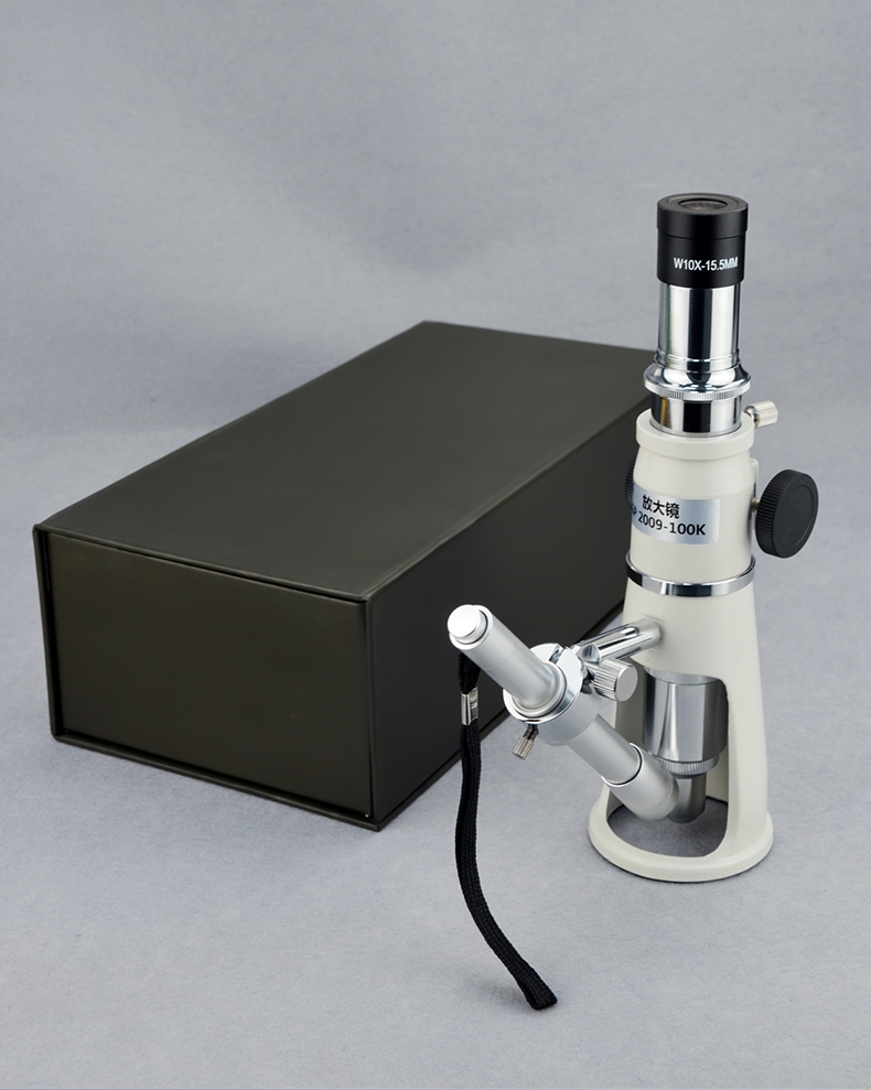 高品gp 2009-100k带刻度放大镜百倍镜带尺显微镜带灯高脚镜100x带测量