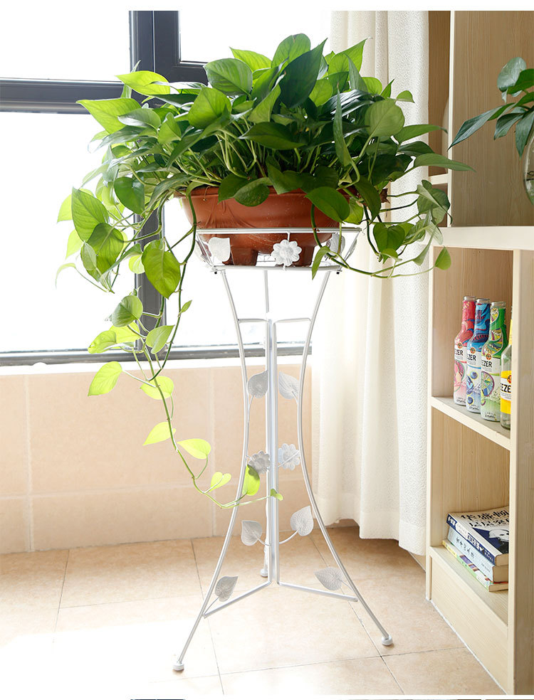 花架欧式铁艺加厚支架室内客厅落地式绿萝吊兰花盆架子 白色80厘米高