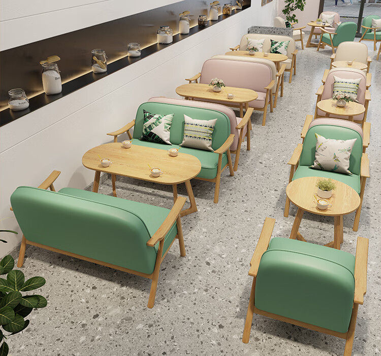 咖啡厅卡座甜品店汉堡店茶餐厅沙发蛋糕烘焙店休闲桌椅 绿色单人卡座