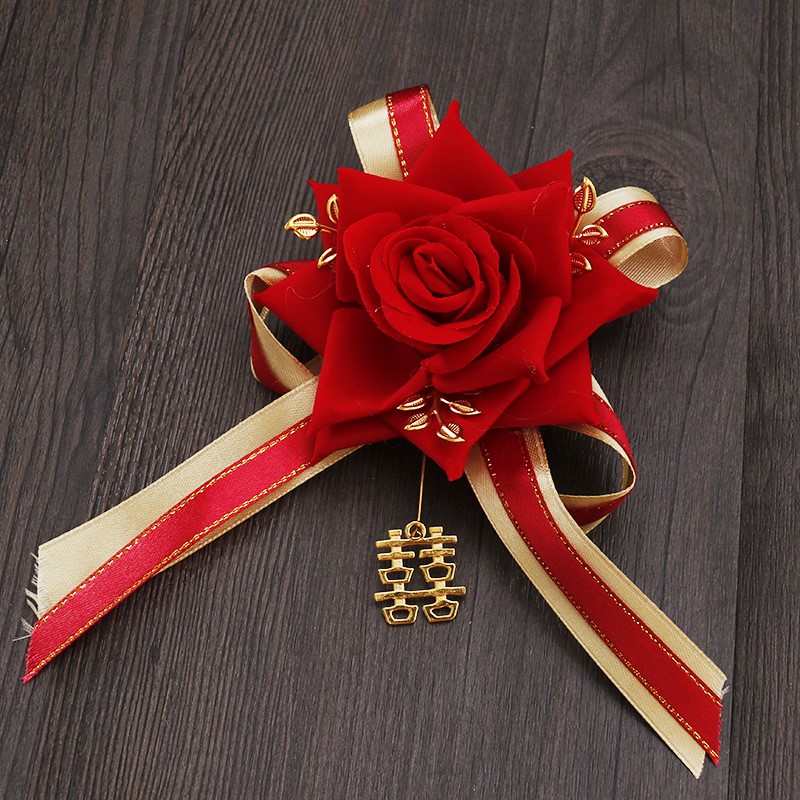婚庆用品结婚胸花仿真喜字胸花新人伴郎伴娘贵宾迎宾新郎新娘胸花