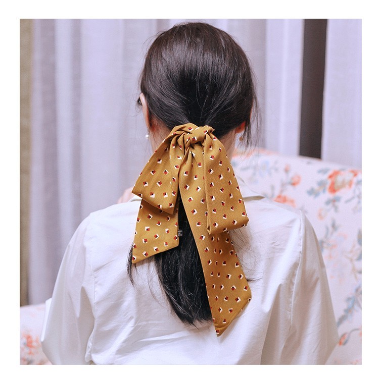 港风女网红头绳麻花辫编发复古发带飘带头饰韩国丝巾扎发绳绑发箍 黄