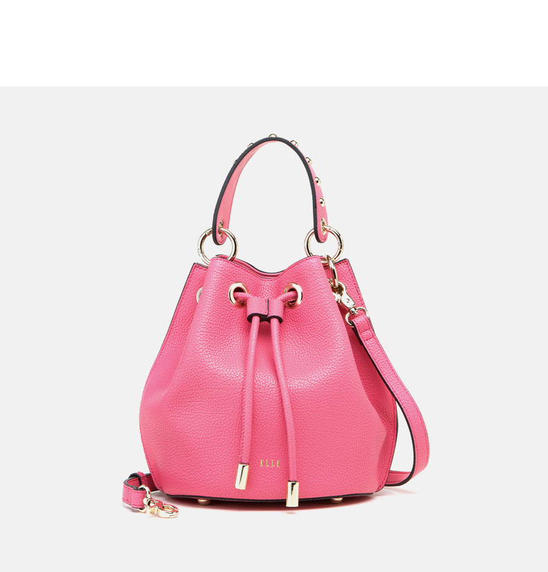 elle女士包真皮80775优雅水桶包柔软牛皮铆钉斜挎小包包女生日礼物