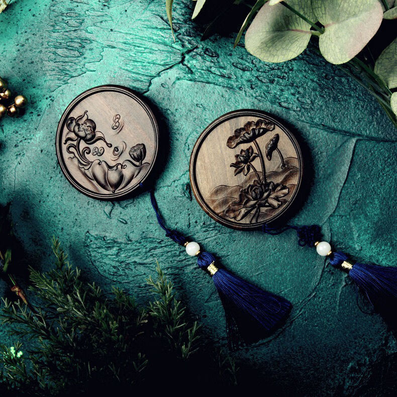 天然花梨木小镜子古风雕刻化妆镜便携梳妆镜节日创意礼品木镜 绿檀