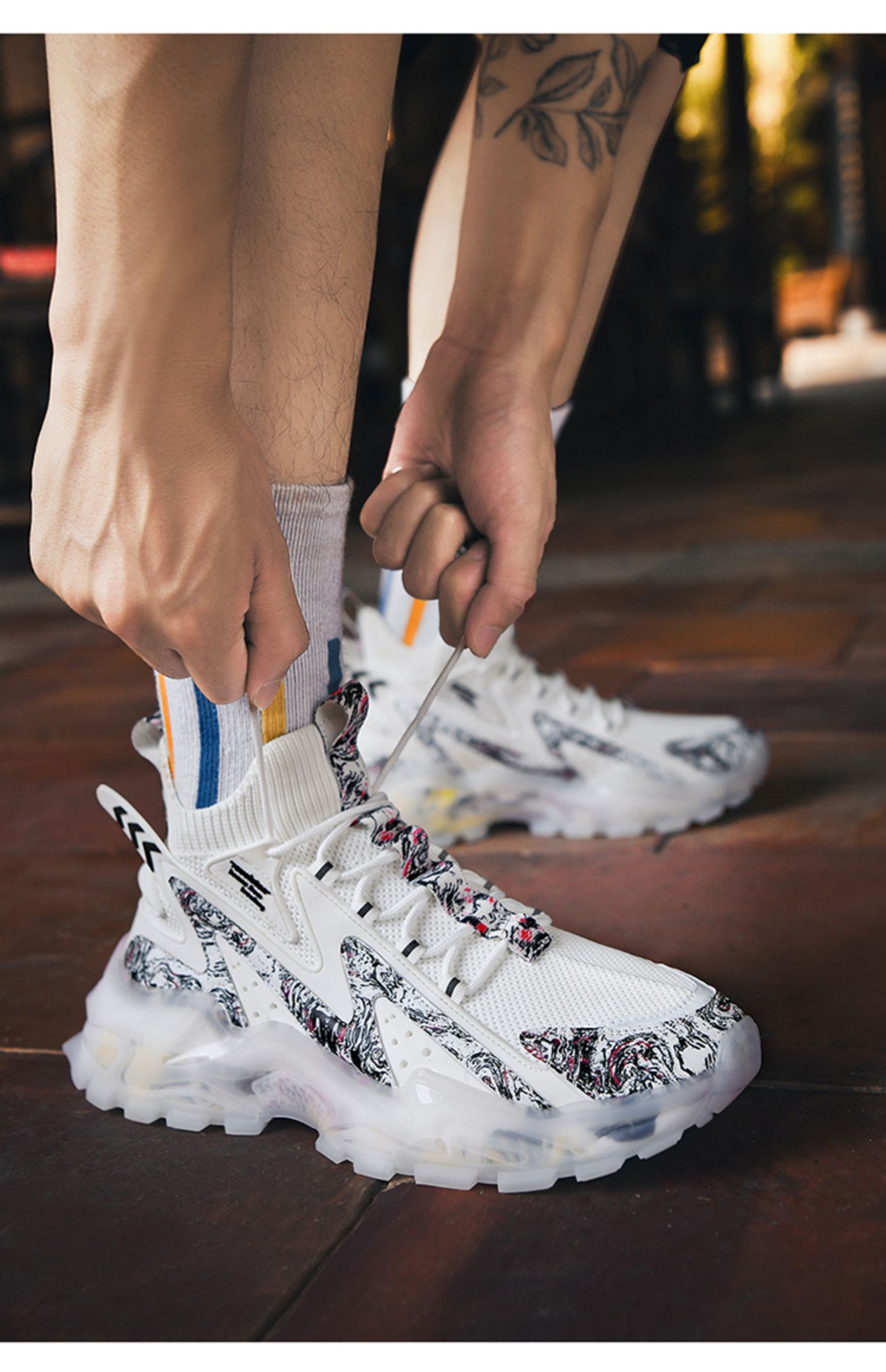 国潮篮球春季潮牌运动中帮白鞋中国风球鞋莆田高帮袜子潮鞋 国潮白aj