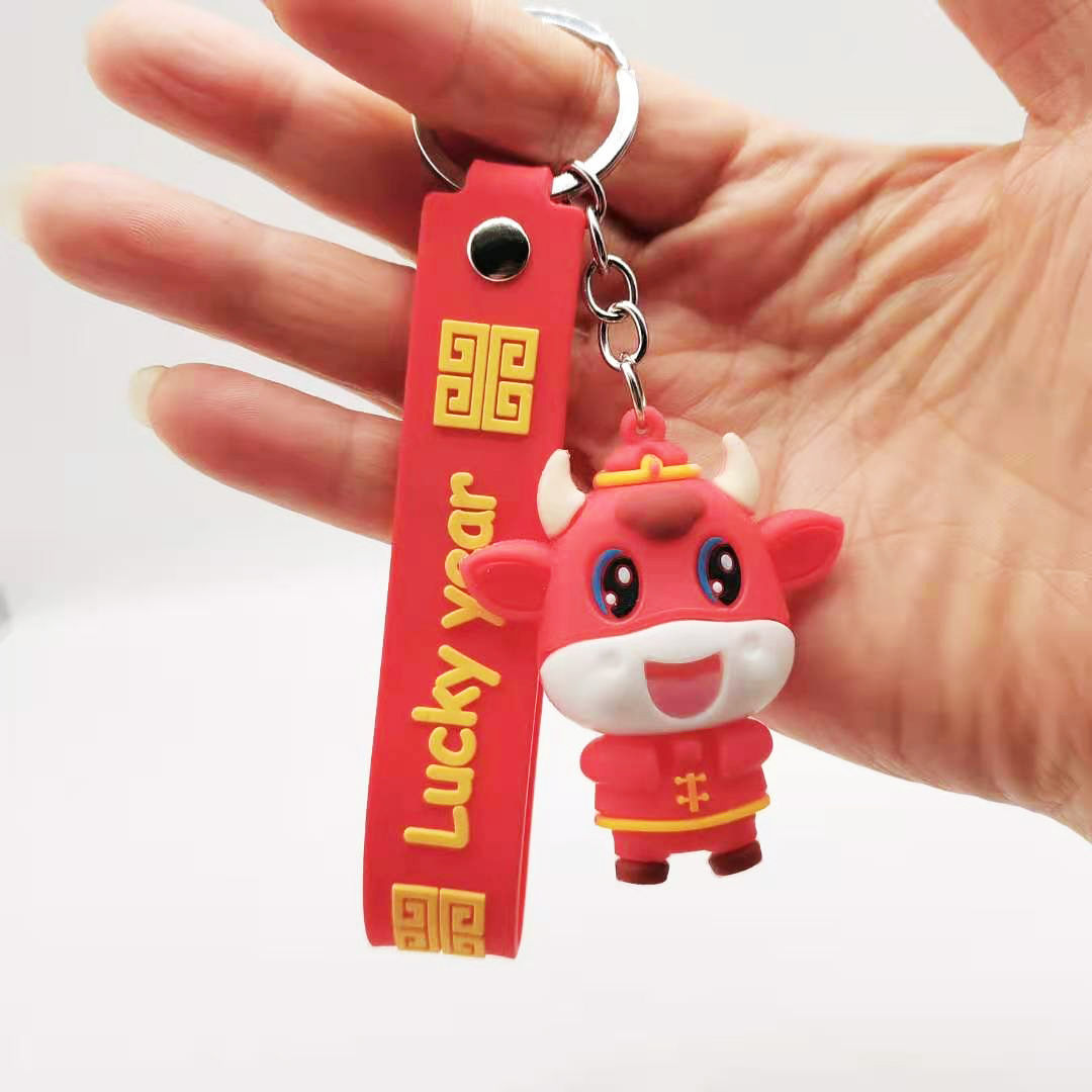 琏芮褀生肖牛钥匙扣牛年挂件新年年会小礼品牛气冲天 福牛-红(豪华款)