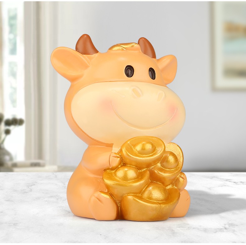 吉善缘 q版树脂牛摆件 2021年招财迷你金牛桌面创意小玩物牛年吉祥物
