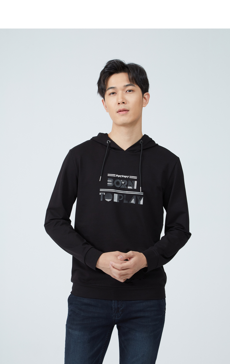 利郎卫衣男2021春季新品字母印花连帽抽绳时尚休闲男士长袖t恤 黑(20