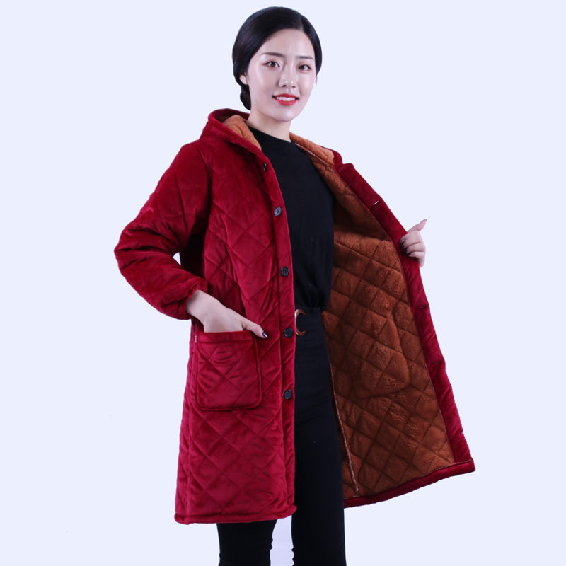 三层加棉加绒罩衣成人女长款连帽工作服大码护衣外套 均码(建议100