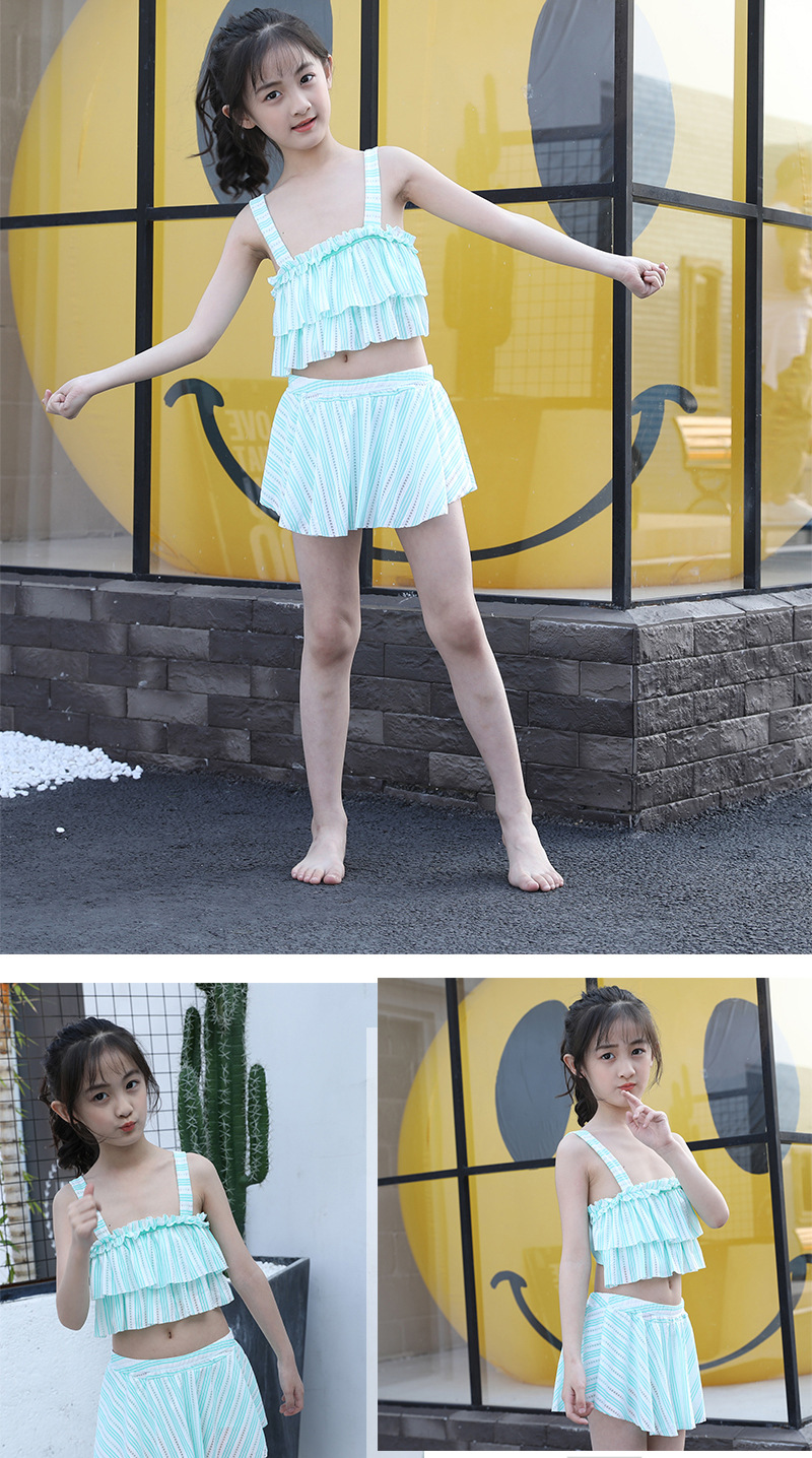 女童分体儿童泳衣套装公主裙式宝宝女孩中大童可爱吊带小学生泳装t1