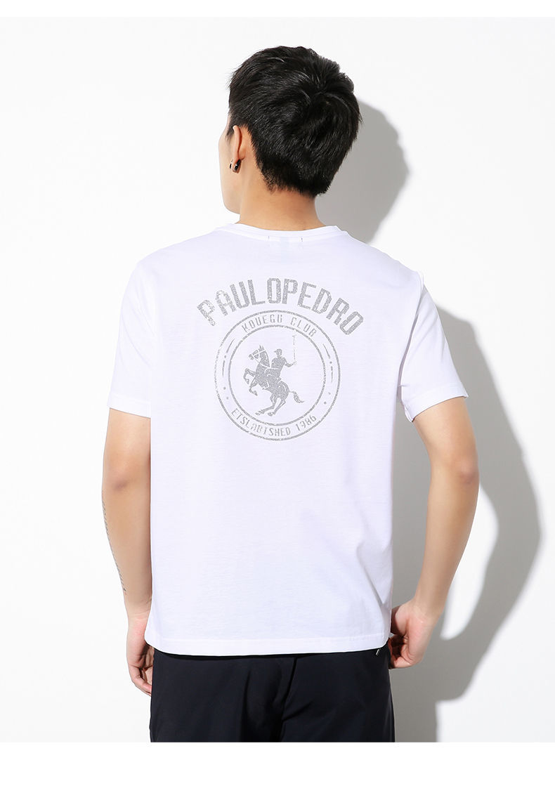 保罗彼得新款夏季男士圆领短袖t恤男大码宽松体恤男青年打底衫潮黑色m