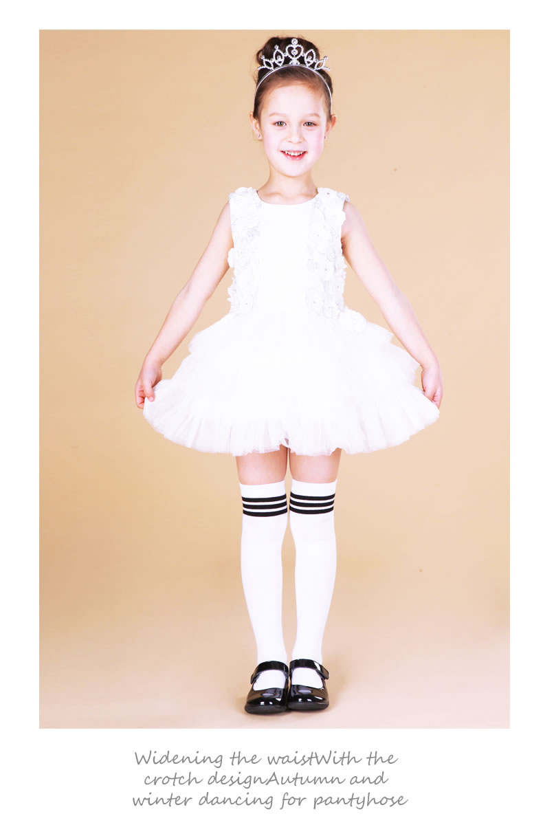 校服短裙袜学生舞蹈袜高筒大腿袜 2双童袜(白杠黑) (7-14岁)全长53厘