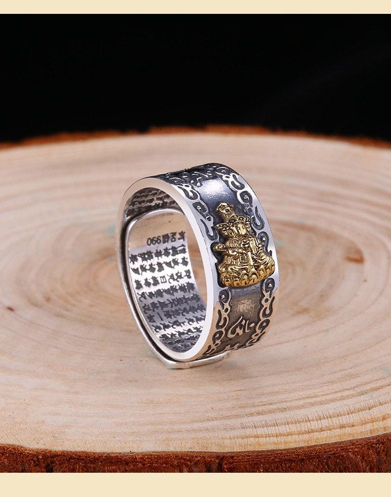 罗泰老银匠990足银守护神佛戒本命年生肖戒指男个性