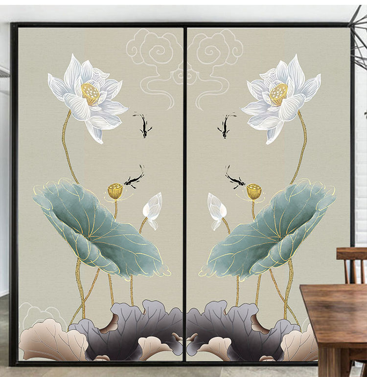 智宙门窗玻璃贴膜卫生间浴室移门静电免胶贴画新款荷花移门玻璃贴纸