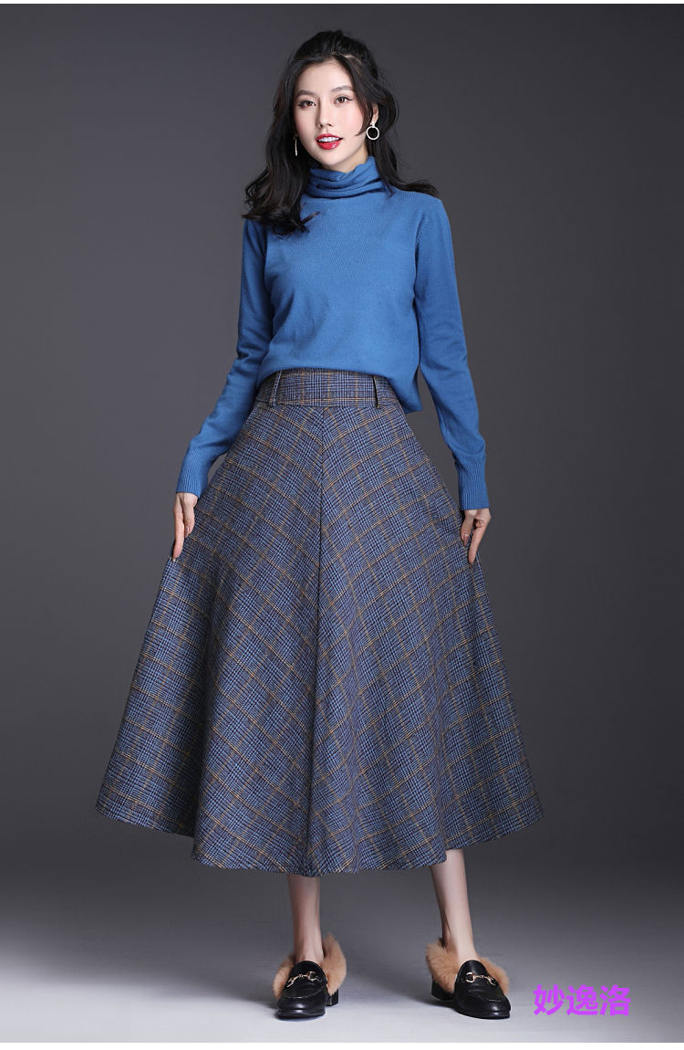 妙逸洛绿色格子半身裙秋冬少妇女士遮胯肥婆显高长腿下身半截裙雪季穿