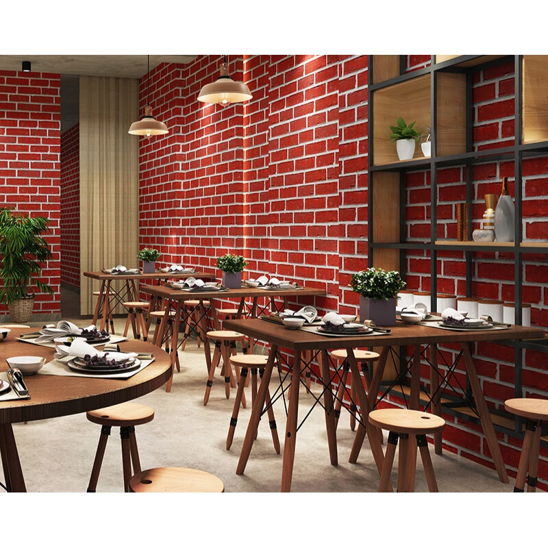 3d立体复古怀旧红砖青砖古砖头砖纹砖块墙纸理发店餐厅饭店壁纸 红砖