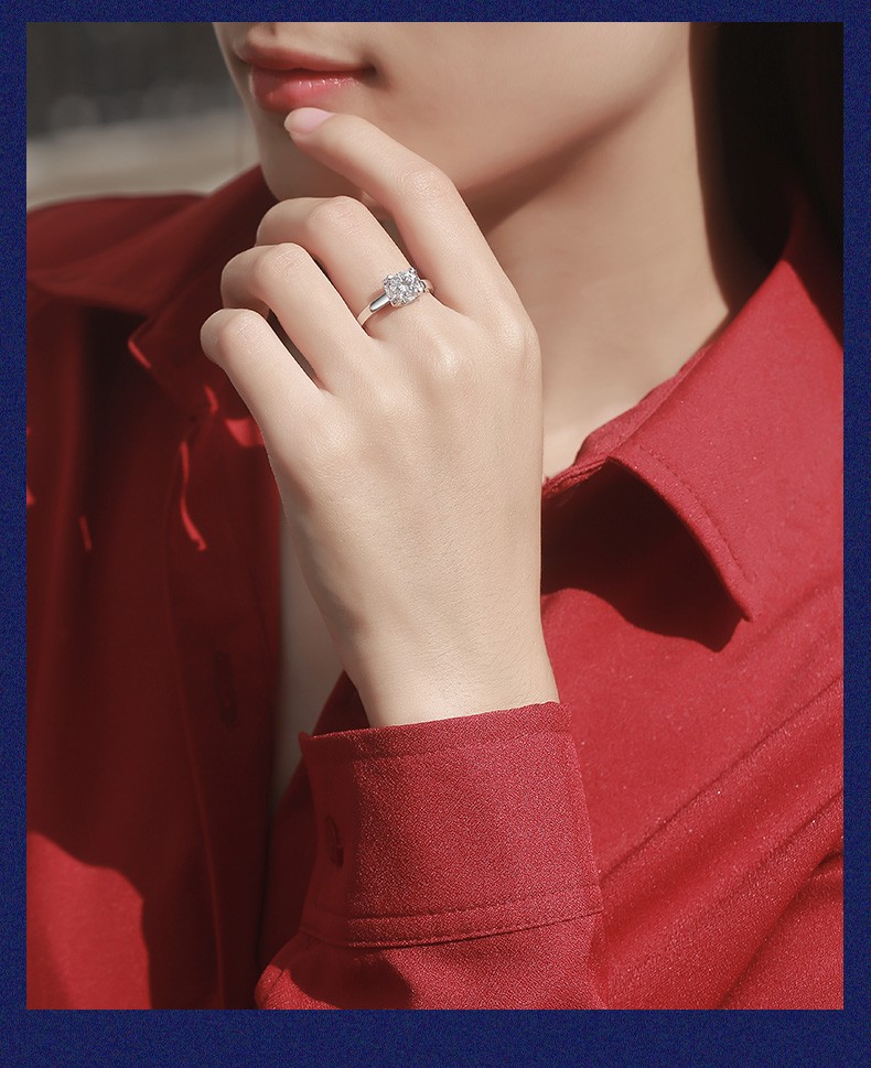 ladygo戒指女s925银指环一克拉莫桑石钻戒d色棱方情侣纪念日生日礼物