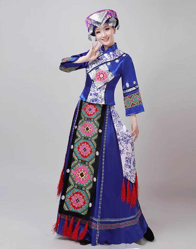 土家族舞蹈演出服湘西少数民族服装女成人男舞台表演服饰套装 大红色