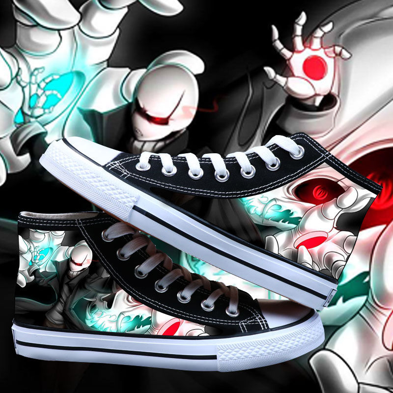 wang传说之下sans图案男孩鞋子秋高帮帆布鞋游戏周边涂鸦潮流学生板鞋