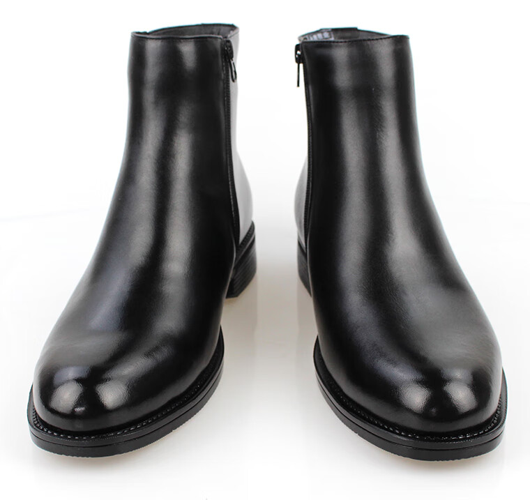 陆军作战鞋冬季绒皮棉鞋毛皮棉靴男黑色加厚羊毛防寒靴真皮圆头侧拉链