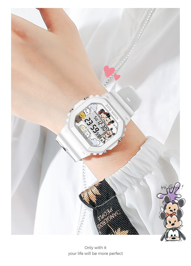 正港zgo 迪士尼系列电子表女学生手表时尚夜光防水女生青少年初中生