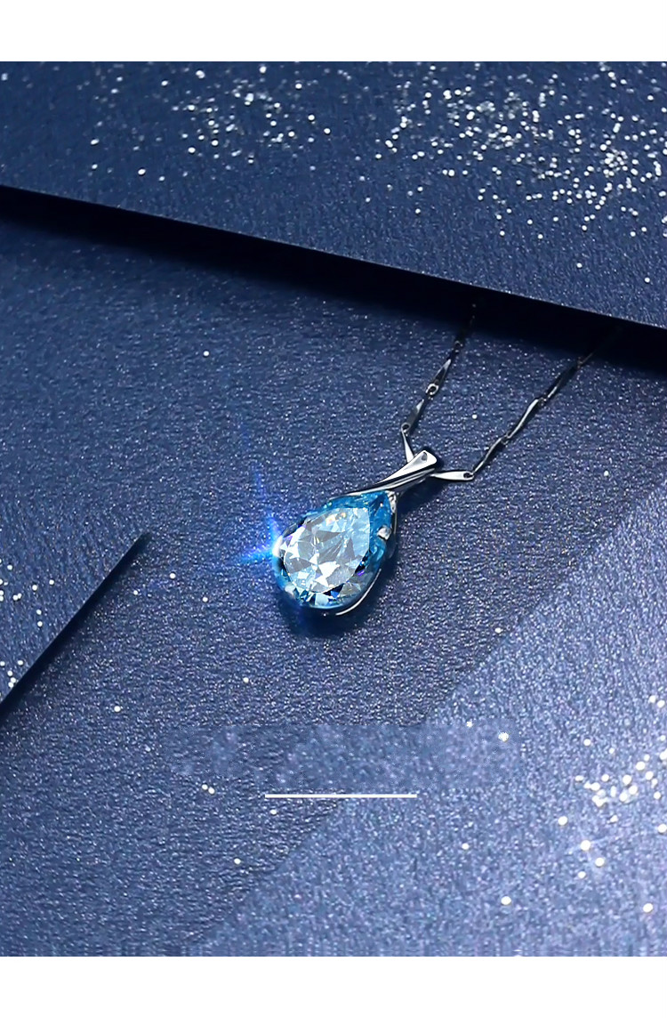 蓝色水晶托帕石水滴项链女吊坠宝石2022年新款生日礼物送女友执子之手