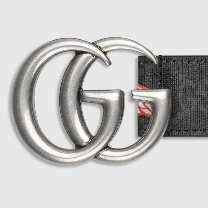 gucci古驰皮带男士经典双g蜜蜂印花复古做旧板扣腰带皮带宽3cm黑色85