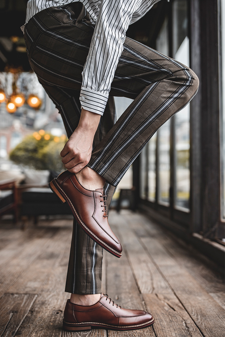 德比鞋男牛皮棕色牛津皮鞋男牛皮西装西裤男鞋商务休闲真皮男鞋黑色40