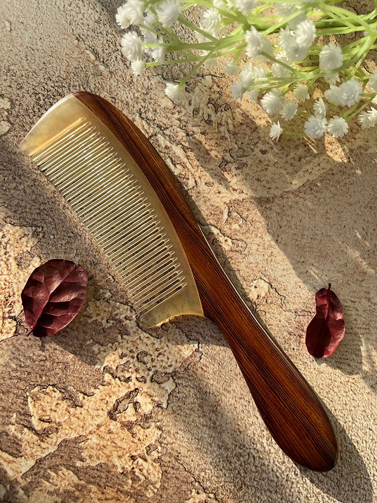 宝佩 绵羊角梳酸枝木角木拼梳手工长柄梳按摩梳高档工艺木梳 送妈妈送