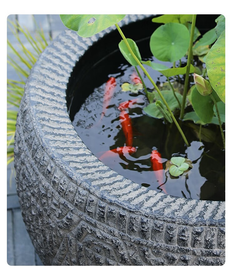 庭院花园摆件造景养鱼种花人造石圆缸仿古圆形大水缸户外装饰鱼池 方