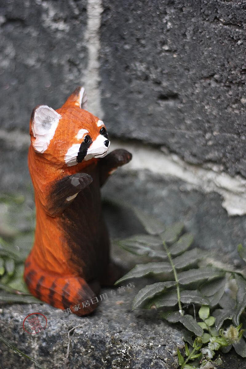 红熊猫小熊猫纯手工木雕摆件 实木动物木雕北欧风 红熊猫【图片 价格