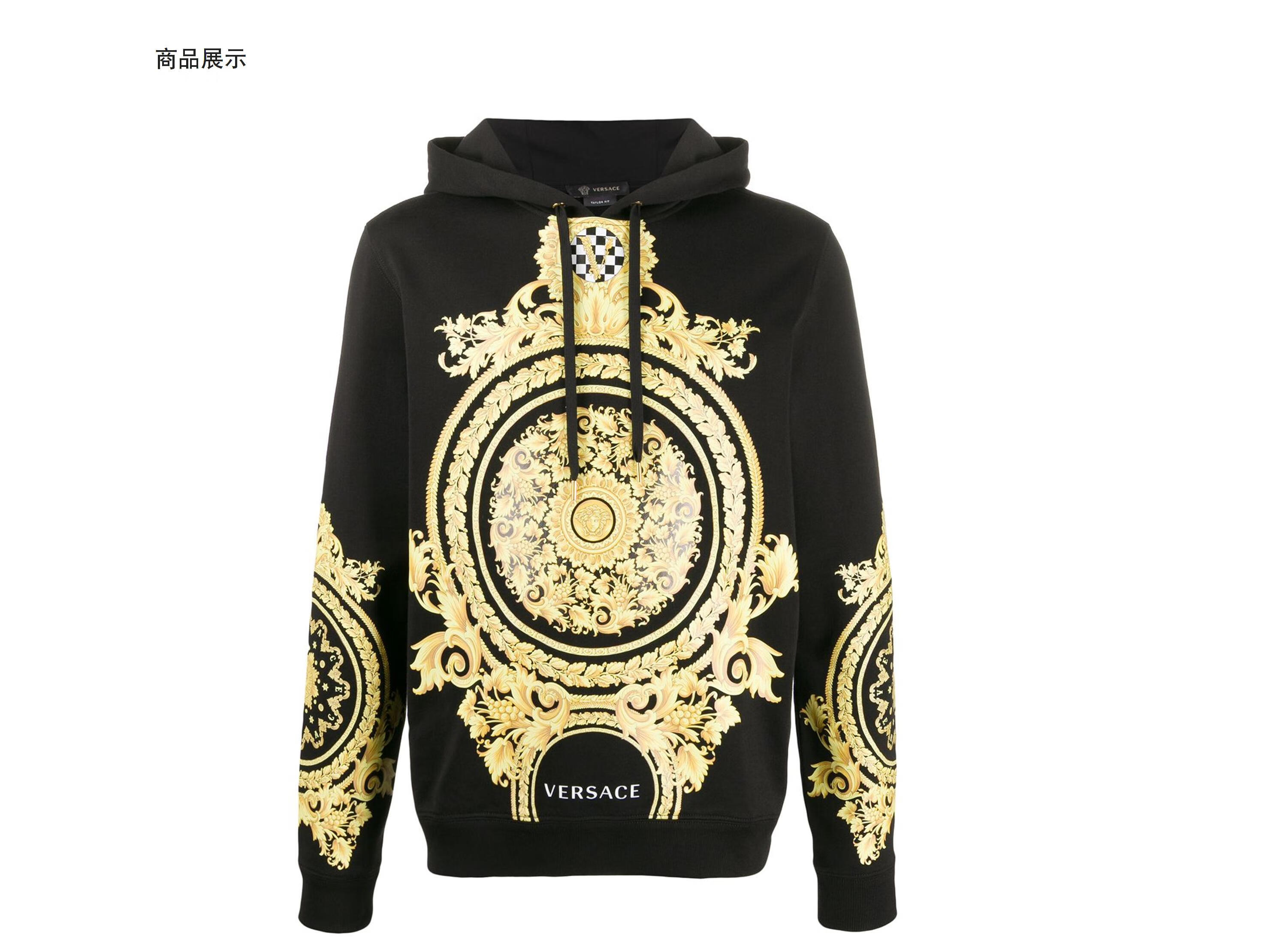 范思哲(versace)20秋冬男士le pop classique 巴洛克印花连帽衫 黑色