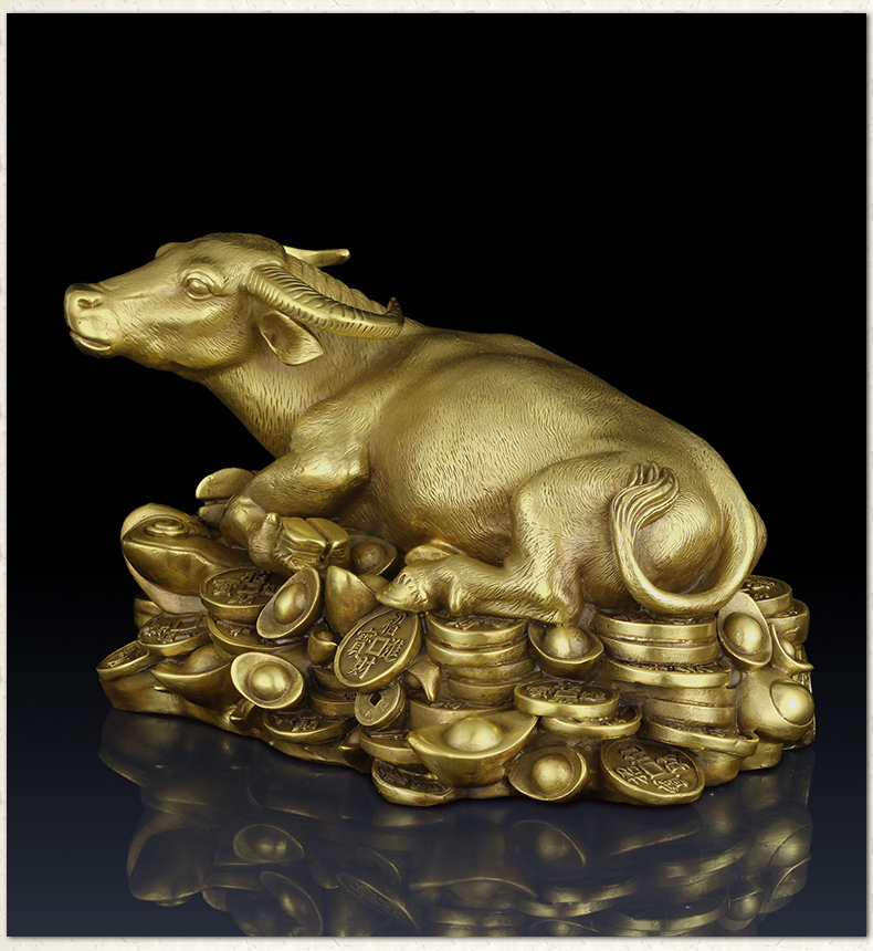 商务送礼纯铜金钱牛工艺品摆件办公室招财铜牛家居客厅装饰品卧牛礼品