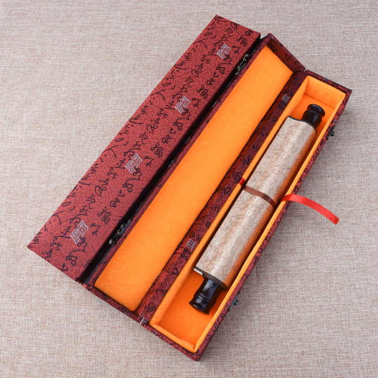 锦缎面料全包字画翻盖锦盒包装盒书法卷轴书画礼盒收藏字画锦盒细麻