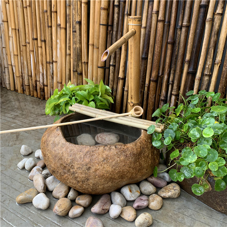 烨琛日式庭院石钵流水惊鹿竹子户外花园阳台禅意水钵水景特价50石盆