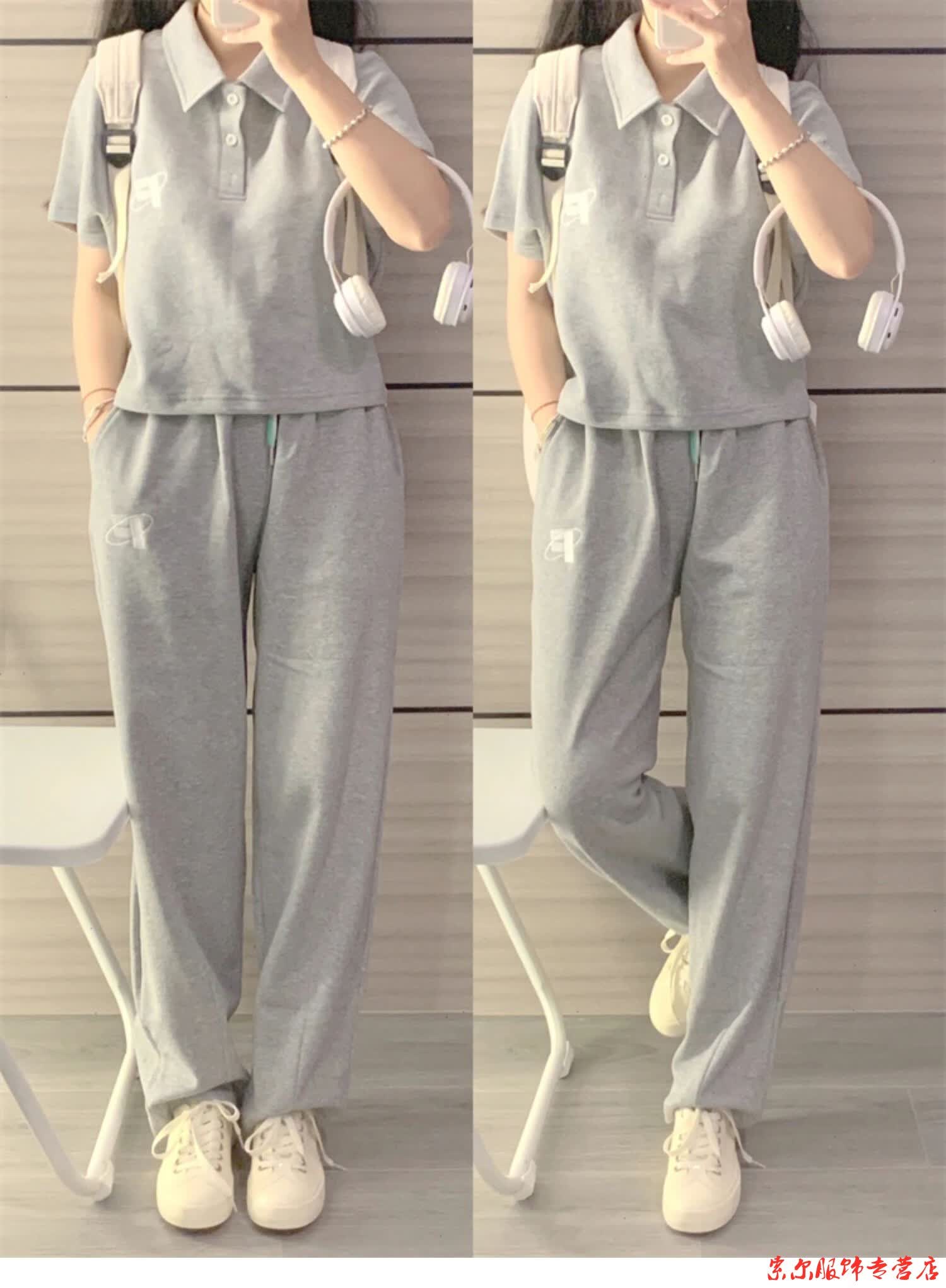 女生小姐姐夏天穿的衣服套装潮流好看学院风休闲运动服套装女夏季薄款