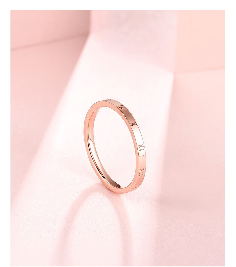 周六福 18k金戒指玫瑰金轻奢罗马数字小清新女戒尾戒 11号