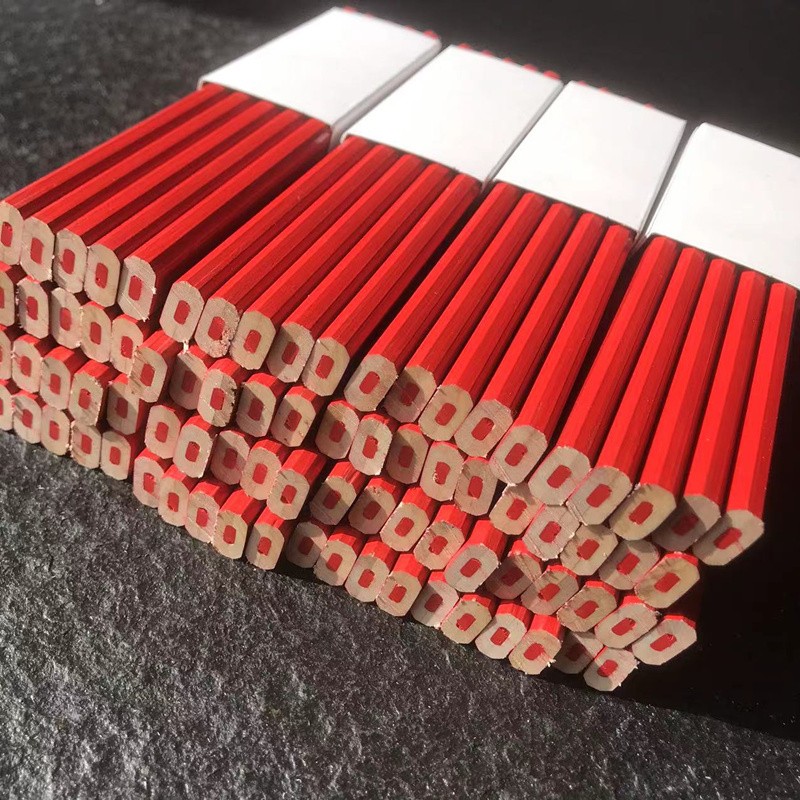 加粗山城牌八角红芯木工铅笔工地划线高硬度加粗宽芯扁头木工铅笔红色
